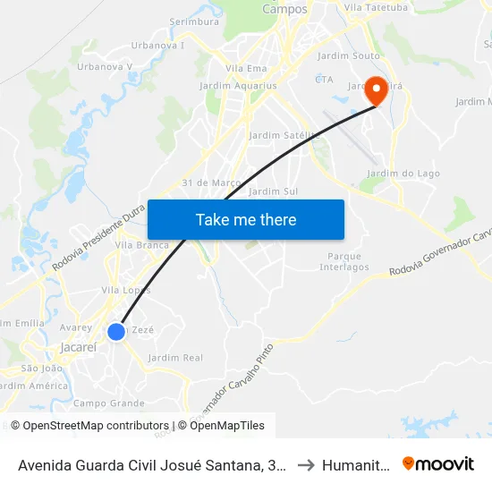 Avenida Guarda Civil Josué Santana, 317 to Humanitas map