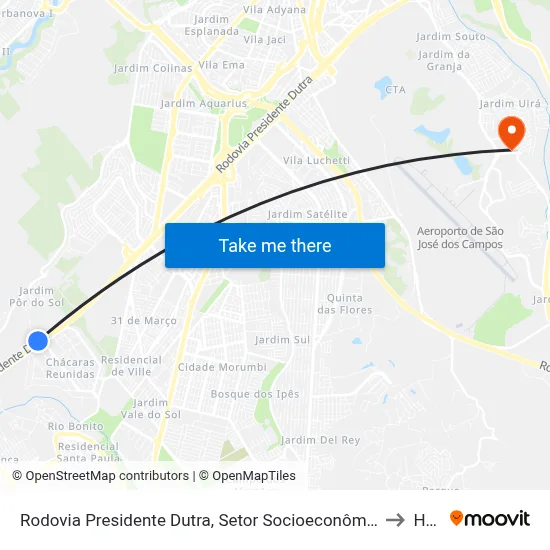 Rodovia Presidente Dutra, Setor Socioeconômico 16, São José Dos Campos - São Paulo, Brasil - Jardim Por Do Sol, São José Dos Campos to Humanitas map