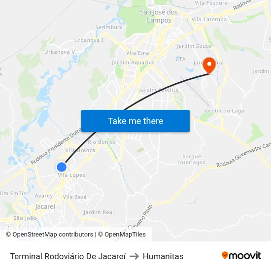 Terminal Rodoviário De Jacareí to Humanitas map