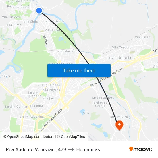 Rua Audemo Veneziani, 479 to Humanitas map