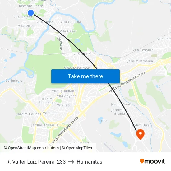 R. Valter Luiz Pereira, 233 to Humanitas map