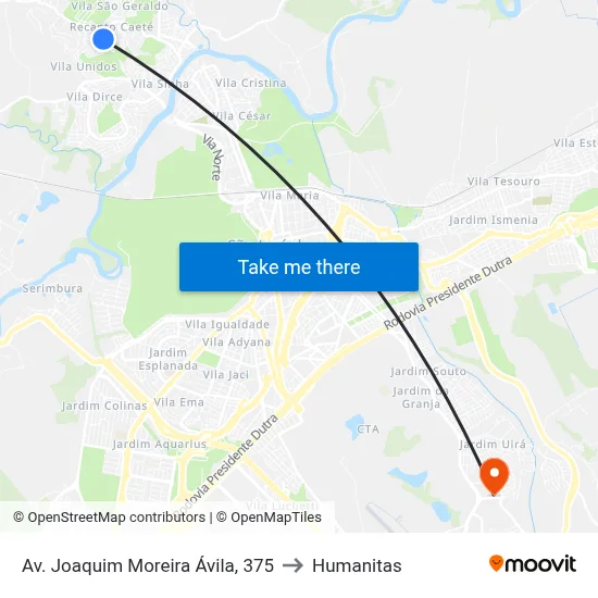 Av. Joaquim Moreira Ávila, 329 to Humanitas map