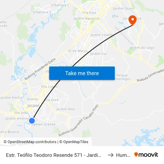 Estr. Teófilo Teodoro Resende 571 - Jardim Colinas Jacareí - SP Brasil to Humanitas map
