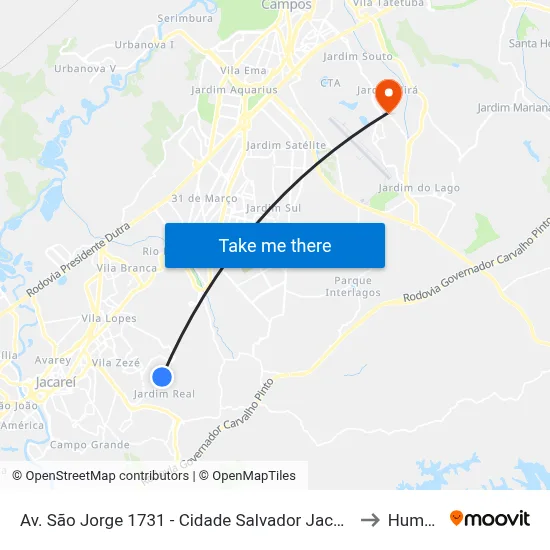 Av. São Jorge 1731 - Cidade Salvador Jacareí - SP 12312-130 Brasil to Humanitas map