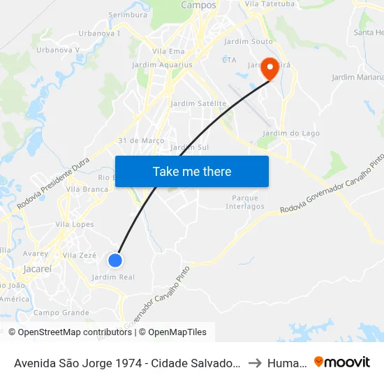 Avenida São Jorge 1974 - Cidade Salvador Jacareí - SP Brasil to Humanitas map