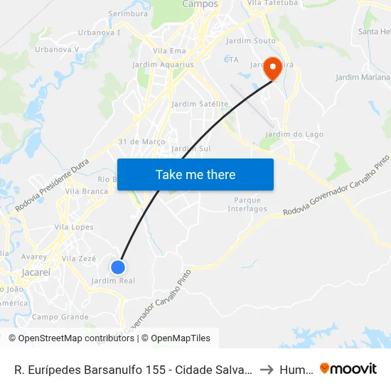 R. Eurípedes Barsanulfo 155 - Cidade Salvador Jacareí - SP 12312-370 Brasil to Humanitas map