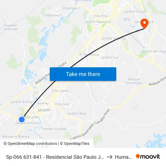 Sp-066 631-841 - Residencial São Paulo Jacareí - SP Brasil to Humanitas map