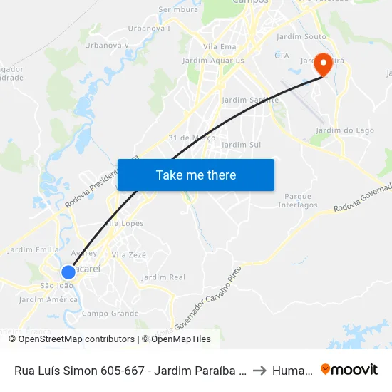 Rua Luís Simon 605-667 - Jardim Paraíba Jacareí - SP Brasil to Humanitas map