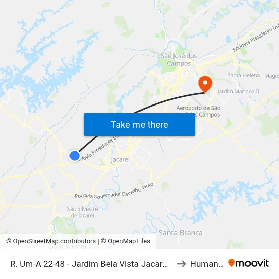 R. Um-A 22-48 - Jardim Bela Vista Jacareí - SP Brasil to Humanitas map