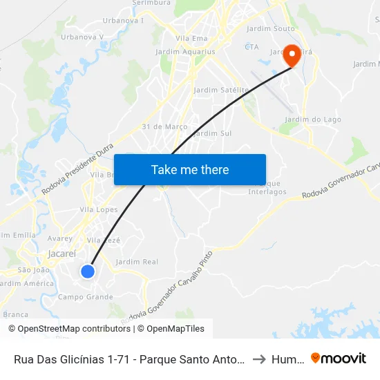Rua Das Glicínias 1-71 - Parque Santo Antonio Jacareí - SP 12309-600 Brasil to Humanitas map