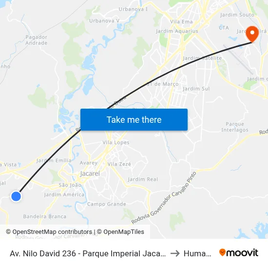 Av. Nilo David 236 - Parque Imperial Jacareí - SP Brasil to Humanitas map