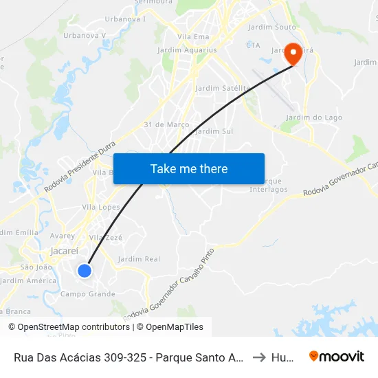 Rua Das Acácias 309-325 - Parque Santo Antonio Jacareí - SP 12309-570 Brasil to Humanitas map