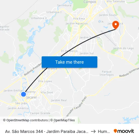 Av. São Marcos 344 - Jardim Paraiba Jacareí - SP 12327-668 Brasil to Humanitas map
