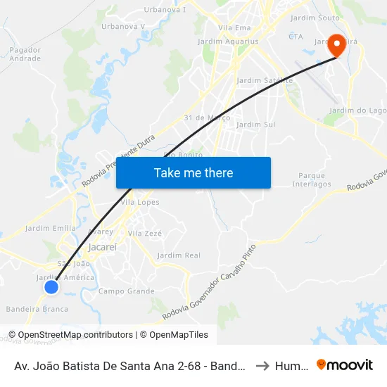 Av. João Batista De Santa Ana 2-68 - Bandeira Branca Jacareí - SP Brasil to Humanitas map