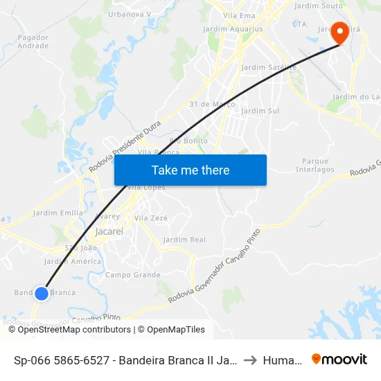 Sp-066 5865-6527 - Bandeira Branca II Jacareí - SP Brasil to Humanitas map