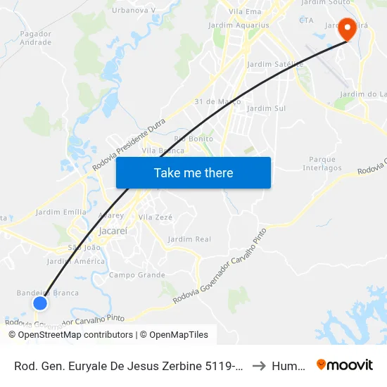 Rod. Gen. Euryale De Jesus Zerbine 5119-5863 Jacareí - SP Brasil to Humanitas map