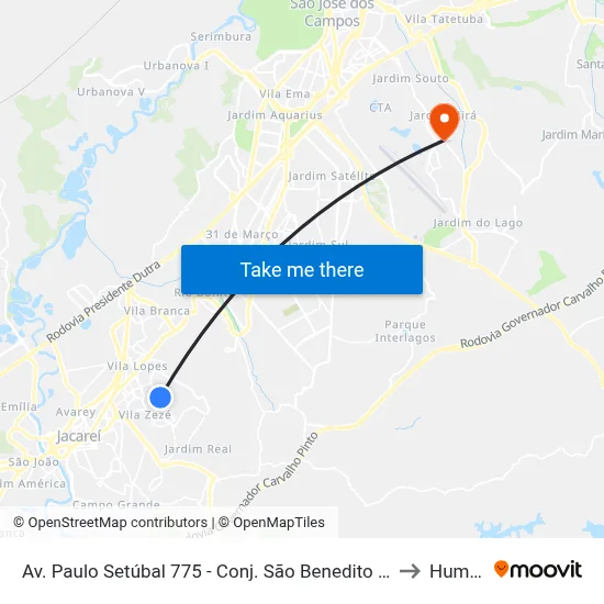 Av. Paulo Setúbal 775 - Conj. São Benedito Jacareí - SP 12310-150 Brasil to Humanitas map