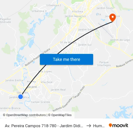 Av. Pereira Campos 718-780 - Jardim Didinha Jacareí - SP Brasil to Humanitas map