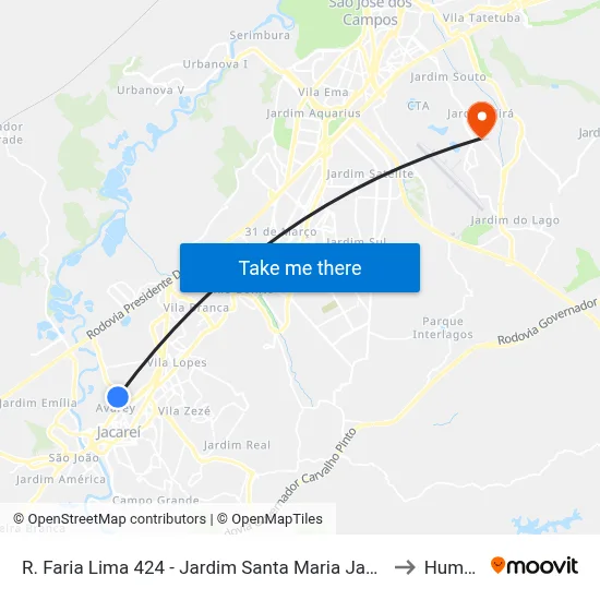 R. Faria Lima 424 - Jardim Santa Maria Jacareí - SP 12328-070 Brasil to Humanitas map