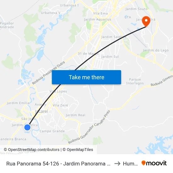 Rua Panorama 54-126 - Jardim Panorama Jacareí - SP 12323-180 Brasil to Humanitas map