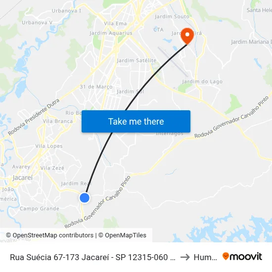 Rua Suécia 67-173 Jacareí - SP 12315-060 República Federativa Do Brasil to Humanitas map