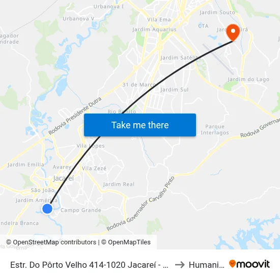 Estr. Do Pôrto Velho 414-1020 Jacareí - SP Brasil to Humanitas map