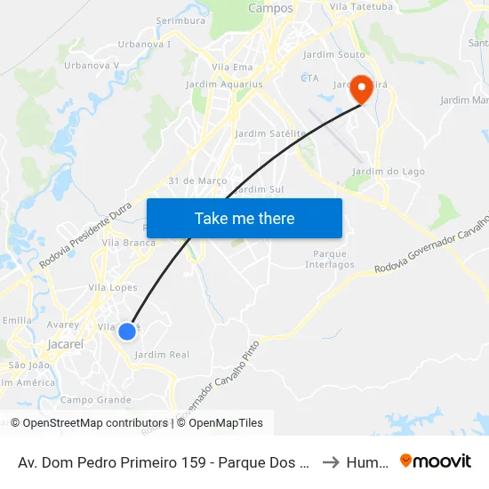 Av. Dom Pedro Primeiro 159 - Parque Dos Príncipes Jacareí - SP Brasil to Humanitas map