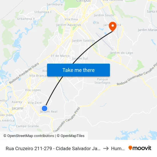 Rua Cruzeiro 211-279 - Cidade Salvador Jacareí - SP 12312-160 Brasil to Humanitas map