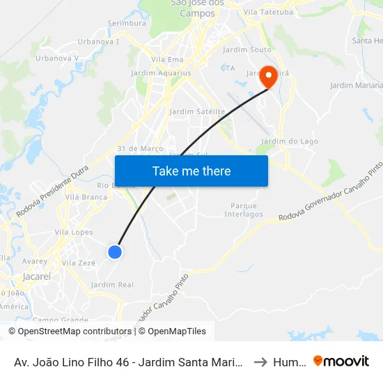 Av. João Lino Filho 46 - Jardim Santa Marina Jacareí - SP 12312-647 Brasil to Humanitas map