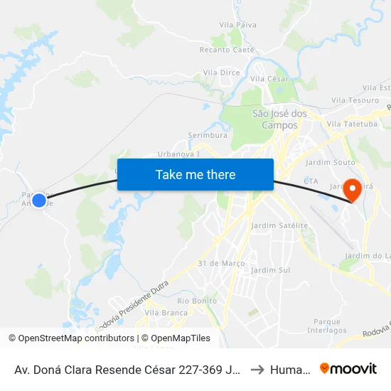 Av. Doná Clara Resende César 227-369 Jacareí - SP Brasil to Humanitas map