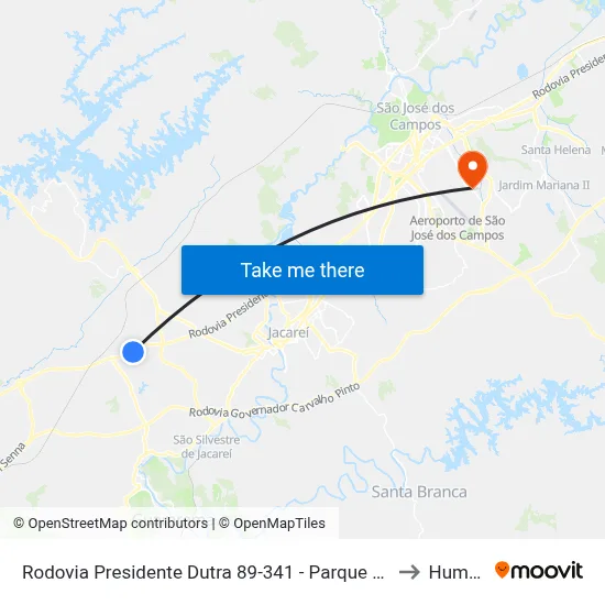 Rodovia Presidente Dutra 89-341 - Parque Meia Lua Jacareí - SP Brasil to Humanitas map