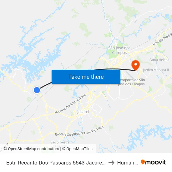 Estr. Recanto Dos Passaros 5543 Jacareí - SP Brasil to Humanitas map