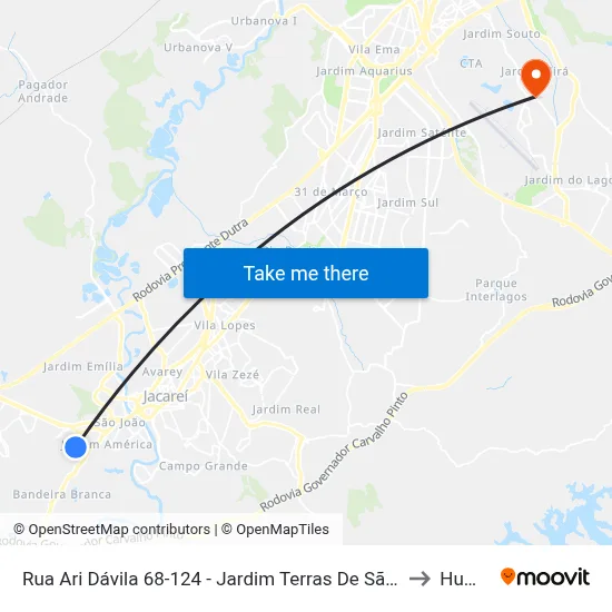 Rua Ari Dávila 68-124 - Jardim Terras De São João Jacareí - SP 12324-772 Brasil to Humanitas map