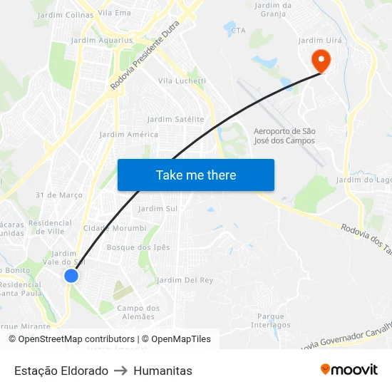 Estação Eldorado to Humanitas map
