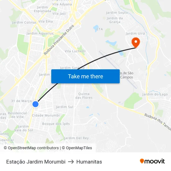 Estação Jardim Morumbi to Humanitas map