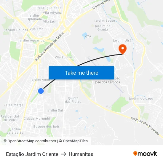 Estação Jardim Oriente to Humanitas map