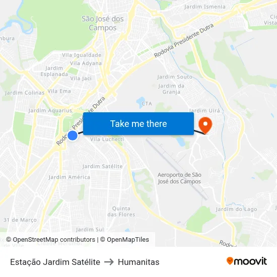 Estação Jardim Satélite to Humanitas map