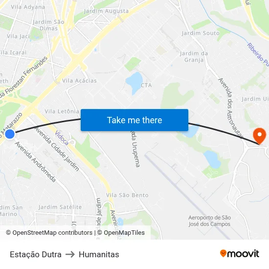 Estação Dutra to Humanitas map