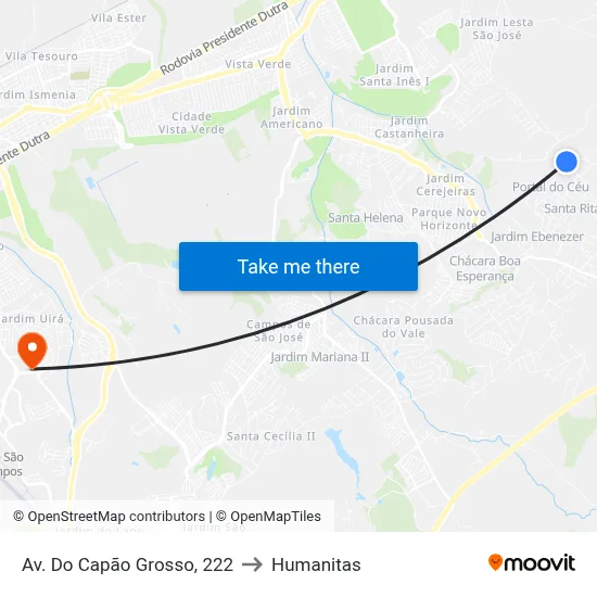 Av. Do Capão Grosso, 222 to Humanitas map