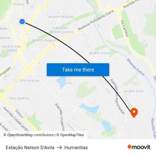 Estação Nelson D'Avila to Humanitas map