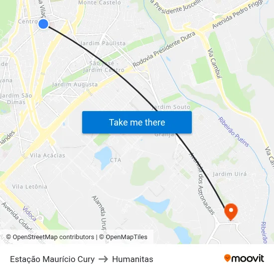 Estação Maurício Cury to Humanitas map