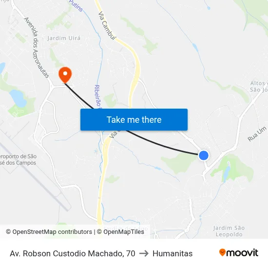 Av. Robson Custodio Machado, 70 to Humanitas map