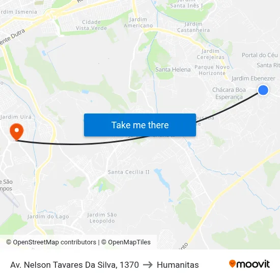Av. Nelson Tavares Da Silva, 1370 to Humanitas map
