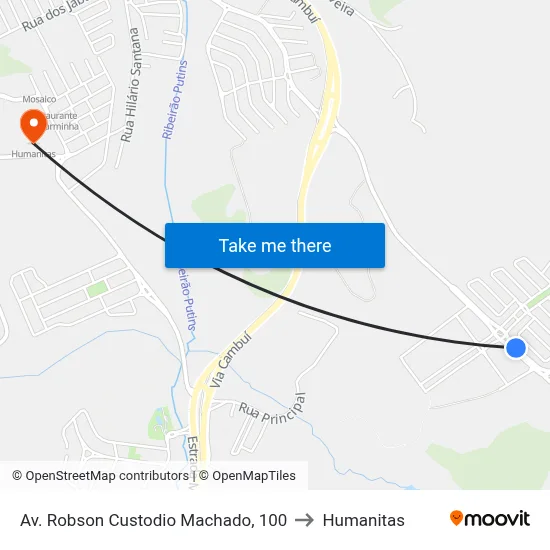 Av. Robson Custodio Machado, 100 to Humanitas map