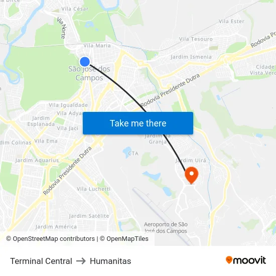 Terminal Central to Humanitas map