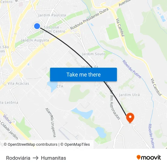Rodoviária to Humanitas map