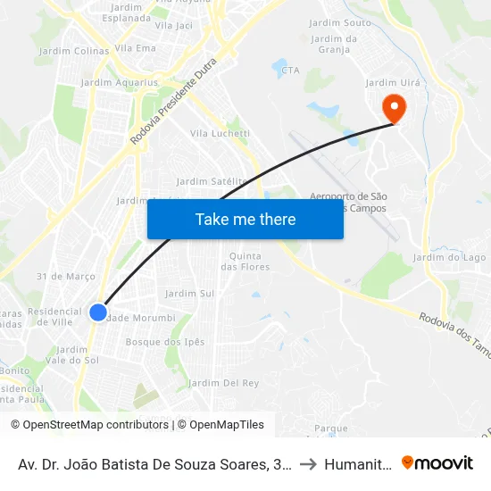 Av. Dr. João Batista De Souza Soares, 3079 to Humanitas map