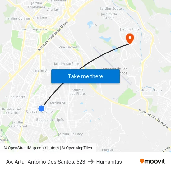 Av. Artur Antônio Dos Santos, 523 to Humanitas map