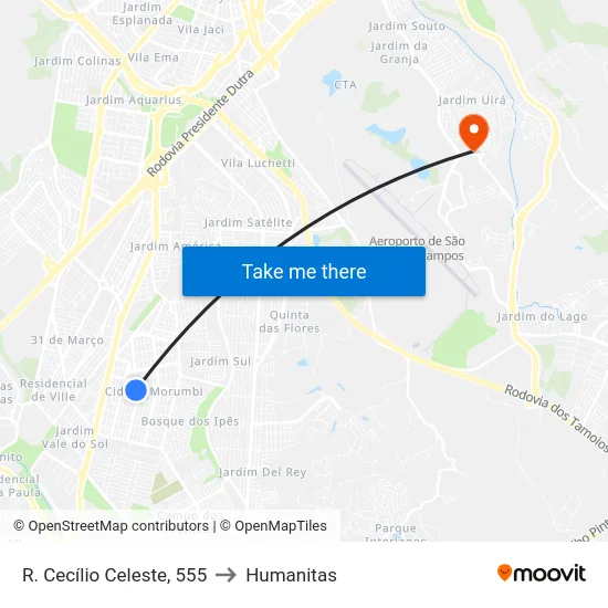 R. Cecílio Celeste, 555 to Humanitas map