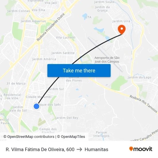 R. Vilma Fátima De Oliveira, 600 to Humanitas map